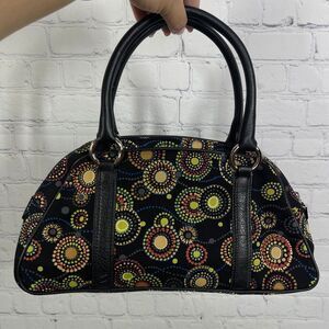 Vintage Talbots Midi Purse Shoulder Bag Canvas Black Geometric Multicolor Y2K